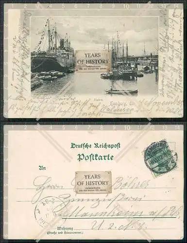 AK Litho Hamburg Hafen mit Segelschiffen Dampfer 1902 gel.