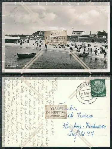 Foto AK  Prerow Darß Strand mit Cafe Dünenhaus 1941 Barth gelaufen