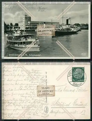 Foto AK Friedrichshafen Bodensee Hafen-Bahnhof viele Dampfer 1939 gelaufen