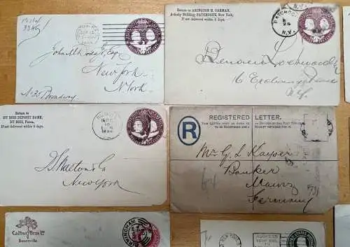 10x Beleg Ganzsache Letter Brief USA 1893 Germany Bank geschäftlich Bremen Mainz