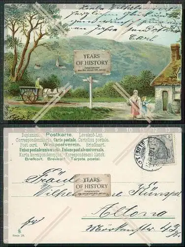 AK Litho Künstler Bauer mit Pferd und Karre Bauernhof in den Bergen 1903 gel.