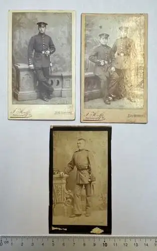 3x CDV Foto Soldaten in Uniform mit Seiten Gewähr Koppel 1895-1905