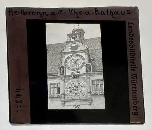 Dia 1936 Heilbronn Neckar Rathaus mit Uhr 5 x 5 cm Landesbildstelle Württemberg