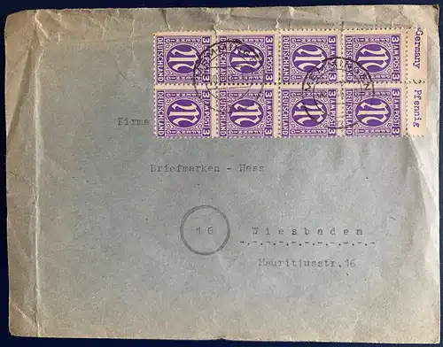 All. Bes. Gem.-Ausg. 1945 Nr 1 (8-er Block mit Oberrand) Rundstempel (Datum und/oder Ort klar)