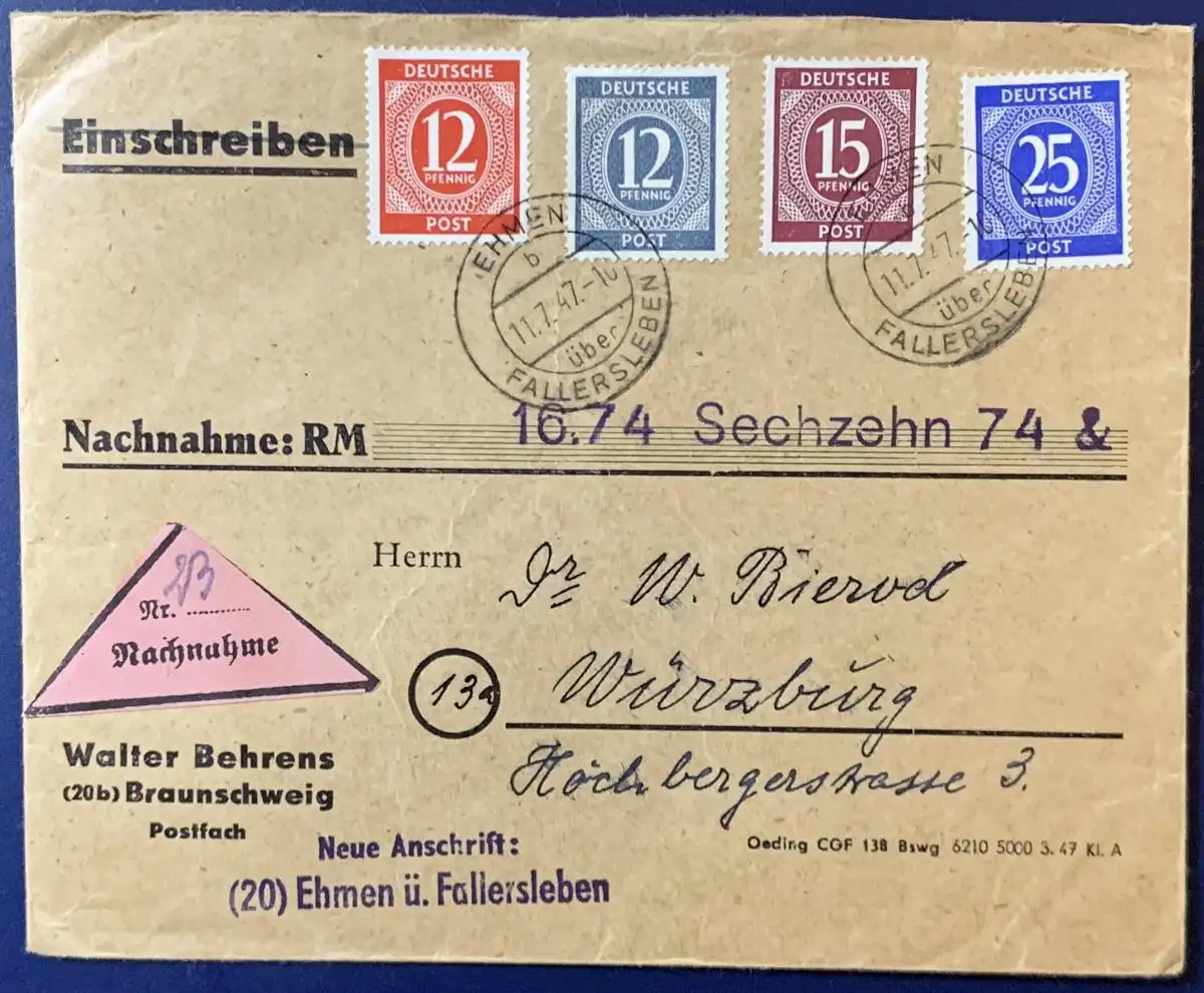 All. Bes. Gem.-Ausg. 1947 Rundstempel (Datum und/oder Ort klar)