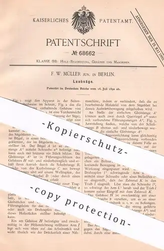 original Patent - F. W. Müller , Berlin | 1892 | Laubsäge | Säge , Sägen | Holz , Tischler , Tischlerei | Zimmermann