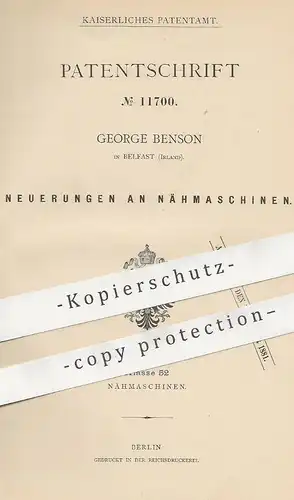 original Patent - George Benson , Belfast , Irland , 1879 , Nähmaschine , Nähmaschinen | Nähen , Schneider , Schneiderei