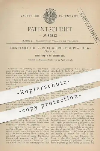 original Patent - John Pearce Roe , Peter Roe Bedlington , Bilbao / Spanien , 1885 , Seilbahnen | Seilbahn | Bahn !!
