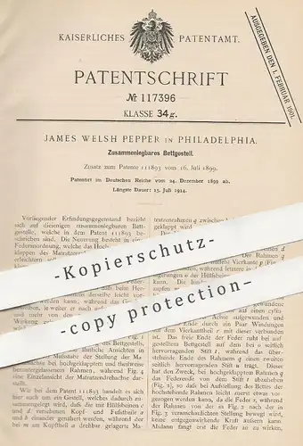 original Patent - James Welsh Pepper , Philadelphia , USA , 1899 , Bettgestell | Bett , Betten , Möbel , Feder !!