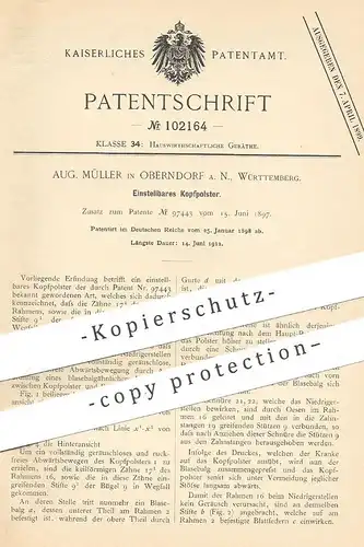 original Patent - Aug. Müller , Oberndorf a. N. , 1898 , Einstellbares Kopfpolster | Sofa , Couch , Liege , Bett | Möbel