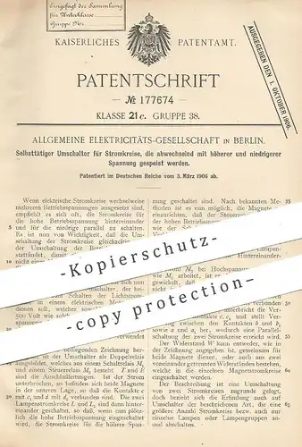 original Patent - Allgemeine Elektrizitäts-Gesellschaft Berlin , 1906 , Umschalter für Stromkreis | Strom , Schalter !!