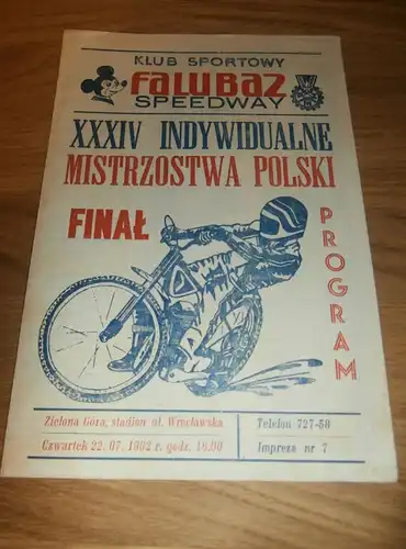 Speedway , Zielona Gora 22.07.1985 , Rennprogramm , Programmheft , program