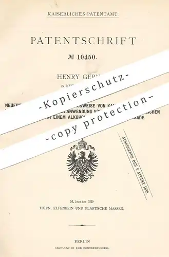 original Patent - Henry Gerner , New York , USA , 1879 , Waren aus Kautschuk u. Gummi | Campher !!