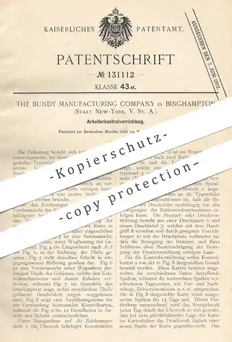 original Patent - The Bundy Manufacturing Company , Binghampton , New York USA , Arbeitszeitkontrolle | Stechuhr Uhrwerk