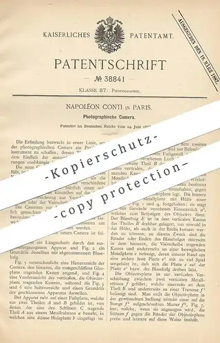 original Patent - Napoléon Conti , Paris , Frankreich , 1886 , Photographische Kamera | Photography , Fotograf , Camera