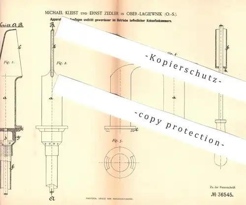 original Patent - Michael Kleist , Ernst Zedler , Lagiewnik , Kattowitz , Polen , 1886 , Koksofenkammern verfugen | Ofen