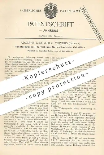 original Patent - Adolphe Winckler , Verviers , Belgien , 1888 , Schützenwechsel für Webstuhl | Webstühle | Weber !!!