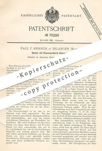 original Patent - Paul F. Reinsch , Erlangen / Bayern 1892 , Gerben mit Eisenoxydchlorid - Chlornatrium | Gerber , Leder