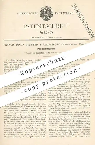 original Patent - Francis Dixon Bumsted , Hednesford , Staffordshire , England , 1882 , Papiersackmaschine | Papier Tüte