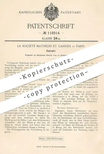 original Patent - La Société Mathelin et Garnier , Paris , Frankreich , 1899 , Zugregler | Dampfkessel , Dampfmaschine