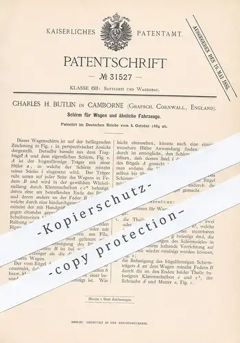 original Patent - Charles H. Butlin , Camborne , Cornwall , England | Schirm für Wagen | Sonnenschirm , Regenschirm