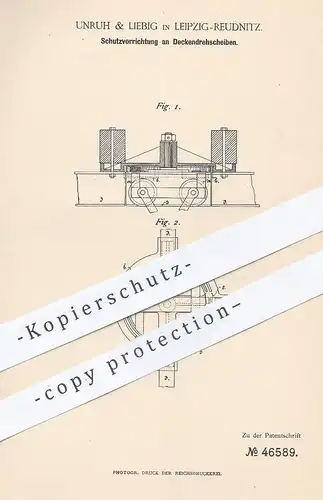 original Patent - Unruh & Liebig , Leipzig / Reudnitz , 1888 , Schutz an Deckendrehscheibe | Hochbahn , Bahn , Transport