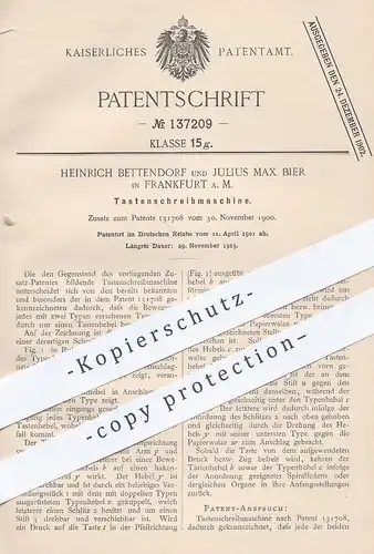 original Patent - Heinrich Bettendorf , Julius Max Bier , Frankfurt Main 1901 , Tastenschreibmaschine | Schreibmaschine