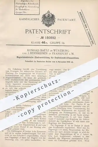 original Patent - Konrad Baetz , Würzburg | J. Bernheimer , Frankfurt / Main , 1905 , Magnetelektr. Zündung für Gasmotor