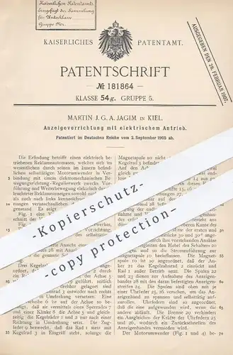 original Patent - Martin J. G. A. Jagim , Kiel , 1905 , Reklame mit elektrischem Antrieb | Werbung , Schild , Anzeige !