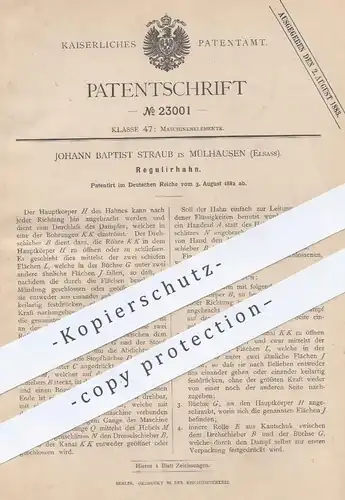 original Patent - Johann Baptist Straub , Mülhausen / Elsass , 1882 , Regulierhahn | Regulierung , Dampfmaschine !!