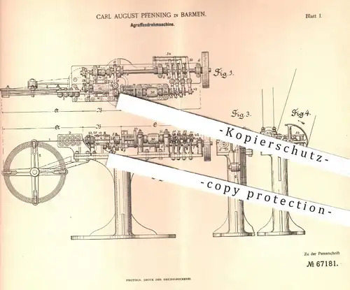 original Patent - Carl August Pfenning , Barmen 1892 , Agraffen - Drehmaschine | Schuhe , Stiefel , Schuhwerk , Schuster