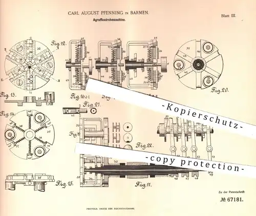 original Patent - Carl August Pfenning , Barmen 1892 , Agraffen - Drehmaschine | Schuhe , Stiefel , Schuhwerk , Schuster