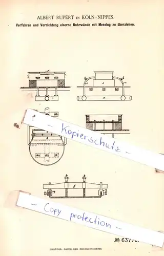 original Patent - Albert Rupert in Köln-Nippes , 1891 , Mechanische Metallbearbeitung !!!