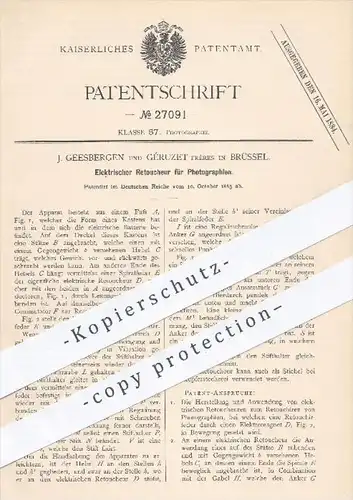 original Patent - J. Geesbergen , Géruzet Fréres , Brüssel 1883 , Retoucheur für Fotografie | Fotograf , Retusche , Foto