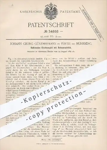 original Patent - J. G. Günthermann , Fürth  Nürnberg 1885 , Rotierendes Glockenspiel , Glocken , Kreisel , Brummkreisel