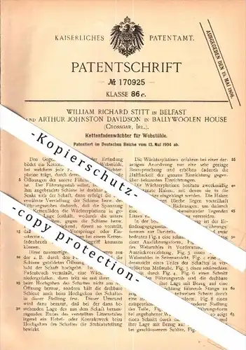 Original Patent -A.J. Davidson in Ballywoolen House , Crossgar , Ireland , 1904 ,  weaving , W.R. Stitt in Belfast !!!