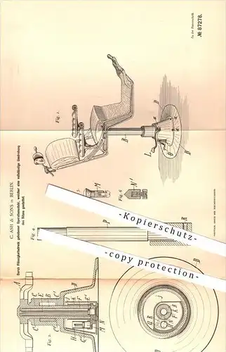 original Patent - C. Ash & Sons in Berlin , 1895 , Durch Druck gehobener Operationsstuhl , Medizin , Operation !!!