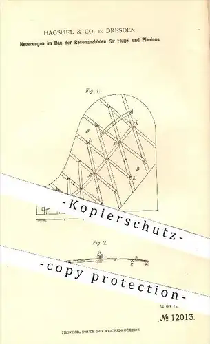 original Patent - Hagspiel & Co. in Dresden , 1880 , Bau der Resonanzböden für Flügel u. Pianinos , Piano , Klavier !!!