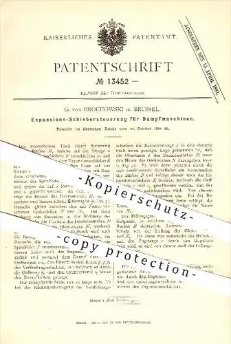 original Patent - G. von Brochowski in Brüssel , 1880 , Steuerung für Dampfmaschine , Expansion , Schieber , Dampf !!!