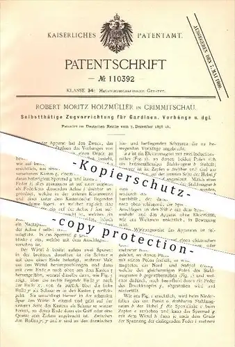 original Patent - Robert Moritz Holzmüller in Crimmitschau , 1898 , Zugvorrichtung für Gardinen , Vorhänge , Fenster !!!