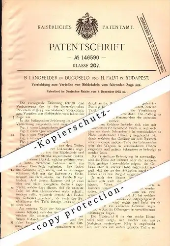Original Patent - B. Langfelder in Dugo Selo , 1902 , Apparat für Eisenbahn , H. Falvi in Budapest , Croatia , Kroatien