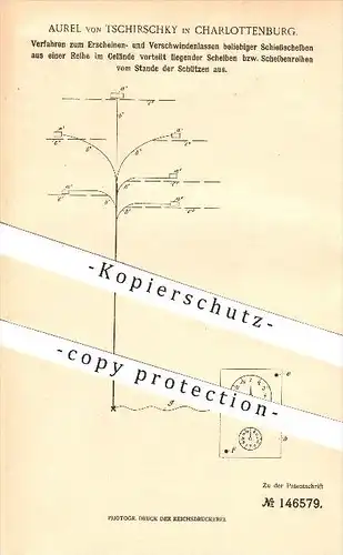 original Patent - Aurel von Tschirschky in Charlottenburg , 1902 , Apparat für Schießscheiben , Berlin , Schützenzunft !