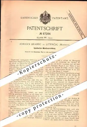 Original Patent - Johann Brabec in Litencic / Litencice , 1895 , Spielkarten - Mischapparat , Karten , Skat , Mähren !!!