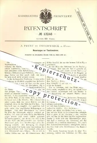 original Patent - A. Peust in Osterwieck a. Harz , 1880 , Taschenuhr , Uhr , Uhrmacher !!!