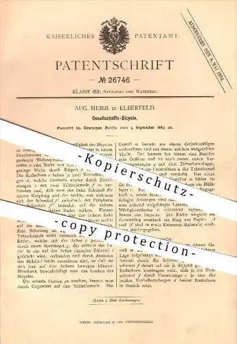 original Patent - Aug. Meier in Elberfeld b. Wuppertal , 1883 , Gesellschafts-Bicycle , Fahrrad , Wagenbau  !!!