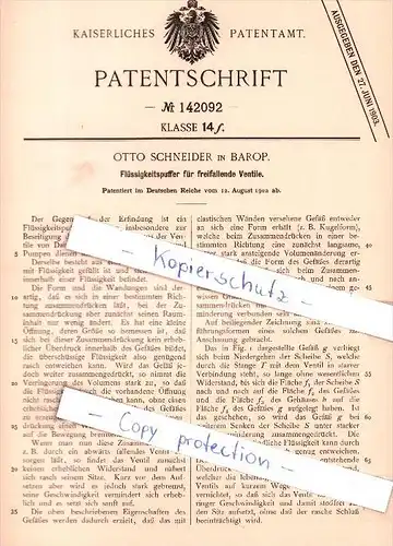 Original Patent - Otto Schneider in Barop , 1902 , Flüssigkeitspuffer für Ventile !!!