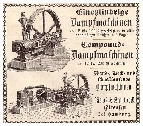 original Werbung - 1891 - Menck & Hambrock in Ottensen b. Altona , Locomobile , Lokomobile ,Dampfmaschinen , Hamburg !!!