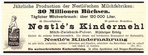 original Werbung - 1899 - Nestle Kindermehl , Kur , Arzt , Apotheke !!!