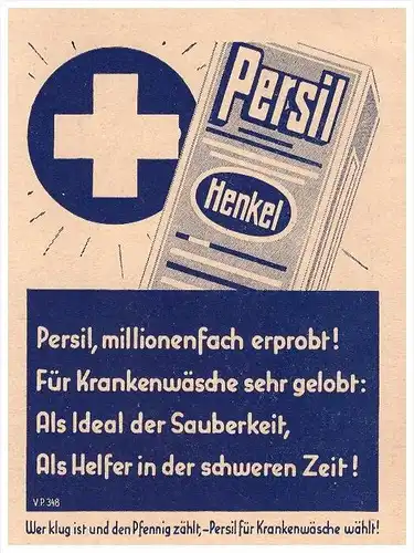 original Werbung - 1935 - PERSIL für Krankenwäsche , Krankenhaus , Henkel !!