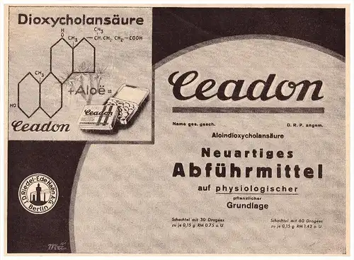 original Werbung - 1935 - Ceadon , Abführmittel , Dragee , J.D. Riedel - Ede Haen AG , Berlin  , Arzt , Apotheke !!